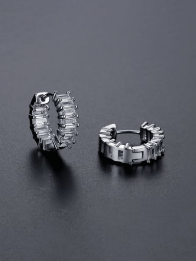 E23060301 platinum Brass Cubic Zirconia Geometric Minimalist Huggie Earring