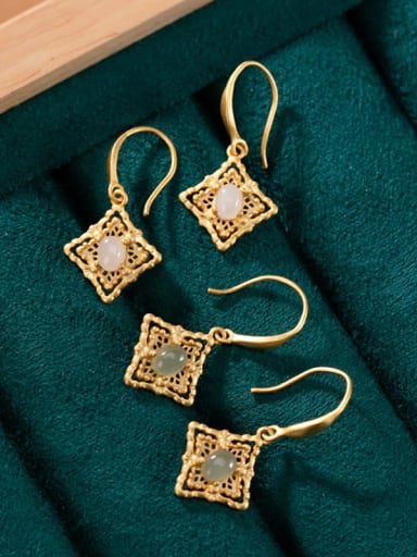 925 Sterling Silver Jade Geometric Vintage Hook Earring