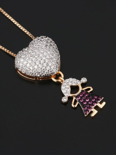 Single girl Brass Cubic Zirconia Heart Cute boy and gril pendant Necklace