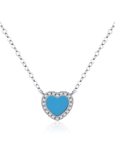 silver 925 Sterling Silver Cubic Zirconia Enamel Minimalist Heart  Pendant Necklace