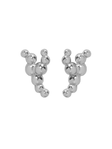 White gold [with pure Tremella plug] 925 Sterling Silver Bead Geometric Vintage Stud Earring
