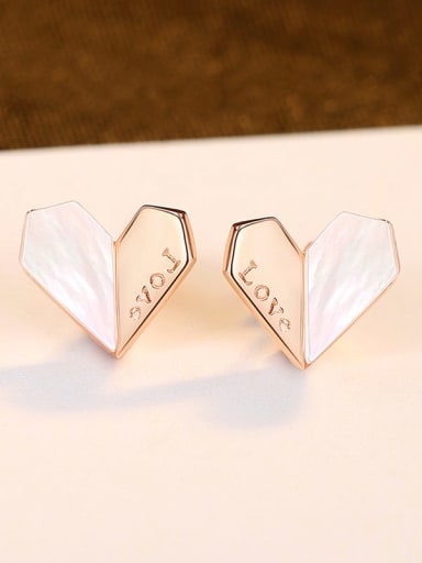 Rose gold 24b11 925 Sterling Silver Shell Heart Minimalist Stud Earring