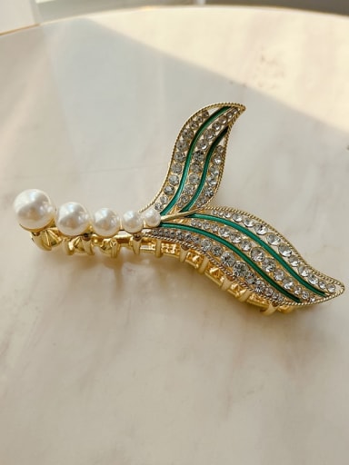 Vintage Green 11.6cm Alloy Cubic Zirconia  Luxury Fish Tail  Jaw Hair Claw