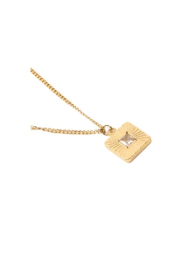 Gold+white N071 Titanium Steel Cubic Zirconia Geometric Minimalist Necklace