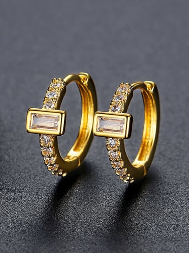 E22120806 18K Brass Cubic Zirconia Geometric Minimalist Huggie Earring