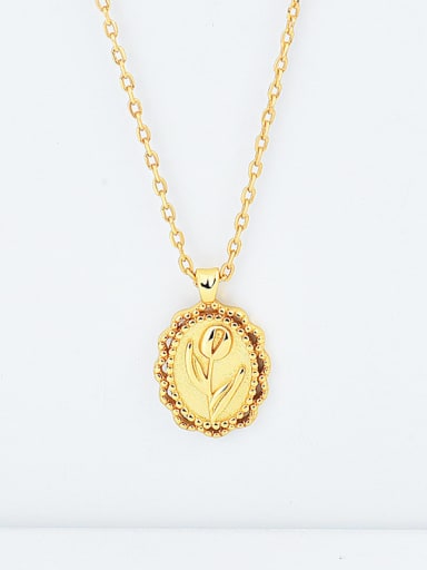 18K gold 925 Sterling Silver Flower Vintage Pendant Necklace