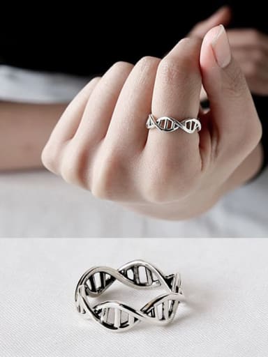925 Sterling Silver Step Geometric Vintage Free Size Band Ring