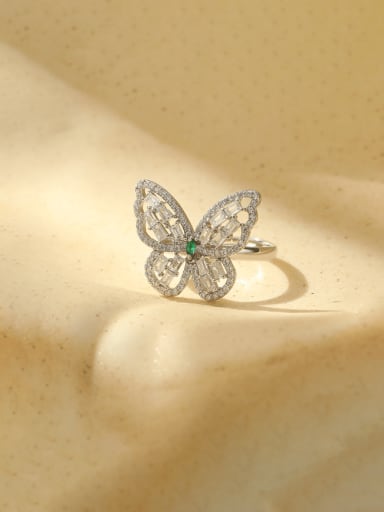 RS605 [White Gold] 925 Sterling Silver Cubic Zirconia Butterfly Classic Band Ring