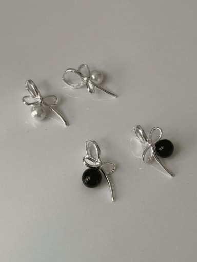 925 Sterling Silver Imitation Pearl Bowknot Vintage Drop Earring