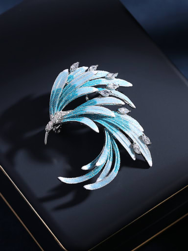 Platinum+ Blue Brass Enamel Phoenix Luxury Brooch