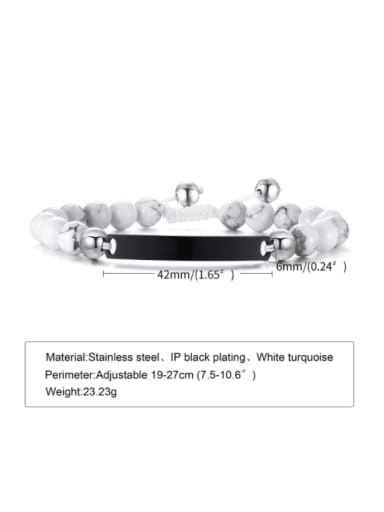 Black Curved white Turquoise Stainless steel Carnelian Geometric Hip Hop Adjustable Bracelet