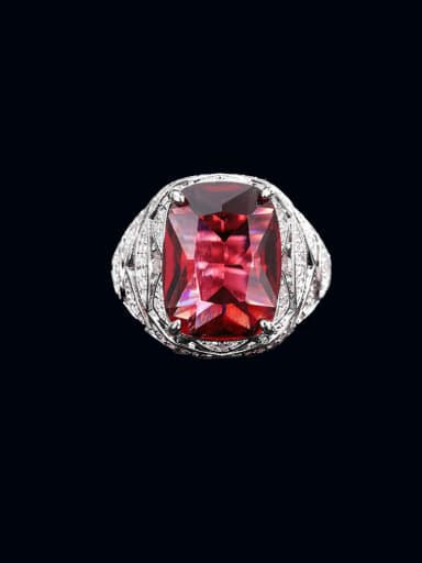 Red corundum ring Brass Cubic Zirconia Multi Color Square Luxury Cocktail Ring