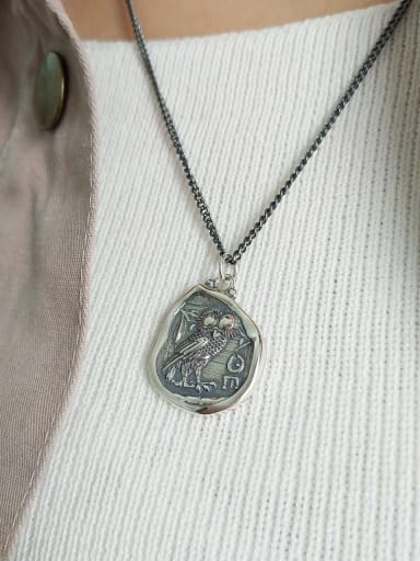 925 Sterling Silver Vintage owl letter Pendant Necklace