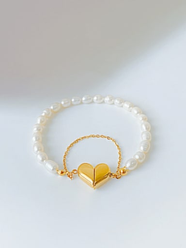 1320 steel bracelet gold Stainless steel Imitation Pearl Heart Minimalist Beaded Bracelet