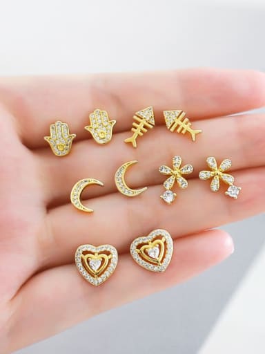 custom Brass Cubic Zirconia Heart Cute Stud Earring