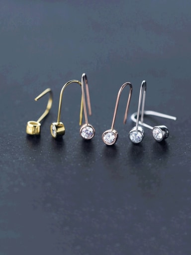 925 Sterling Silver Rhinestone Geometric Minimalist Hook Earring