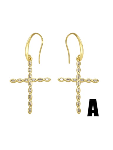 A Brass Heart Minimalist Cross Hook Earring