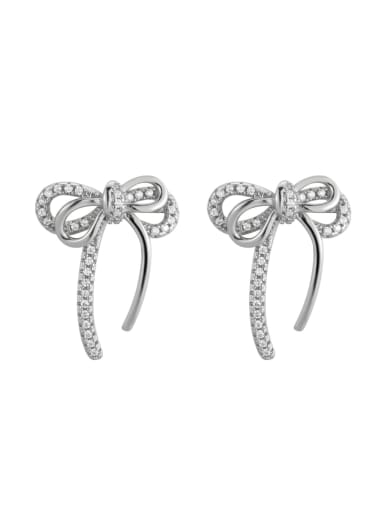 White gold double layered bow earrings 925 Sterling Silver Cubic Zirconia Bowknot Dainty Stud Earring