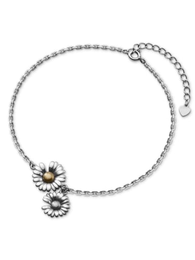 925 Sterling Silver Enamel  Vintage  Flower Anklet