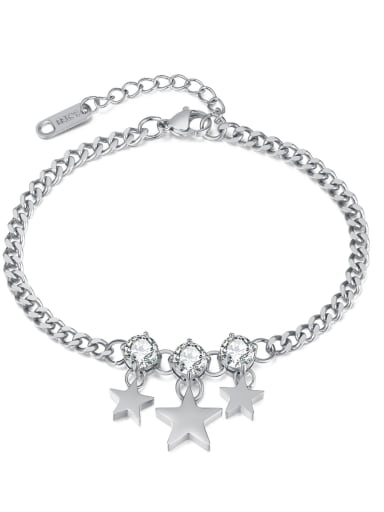 Stainless steel Rhinestone Pentagram Minimalist Link Bracelet