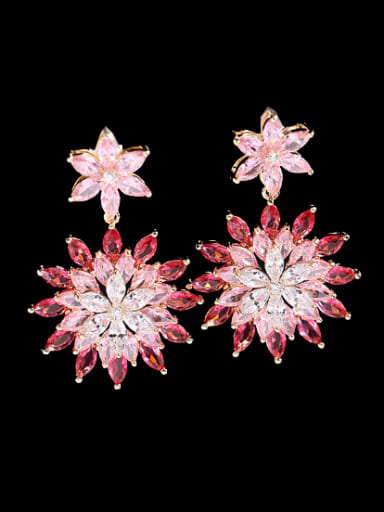 Red Brass Cubic Zirconia Flower Luxury Drop Earring