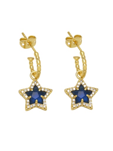 blue Brass Glass Stone Five-Pointed Star Vintage Hook Earring