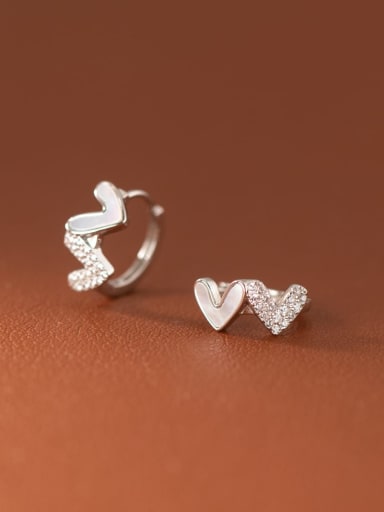 Silver 925 Sterling Silver Cubic Zirconia Heart Minimalist Huggie Earring