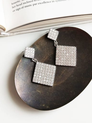 925 Sterling Silver Cubic Zirconia White Square Statement Single Earring