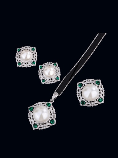 Brass Cubic Zirconia Luxury Square Earring Ring and Necklace Set