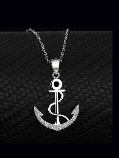925 Sterling Silver Cubic Zirconia Anchor Minimalist Necklace