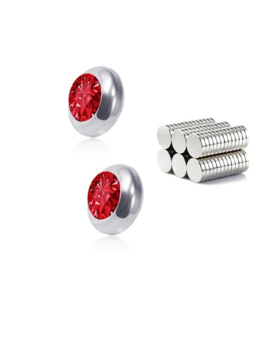 red  8mm Titanium Rhinestone Multi Color Round Minimalist  Single Rhinestone  Magnet Stud Earring
