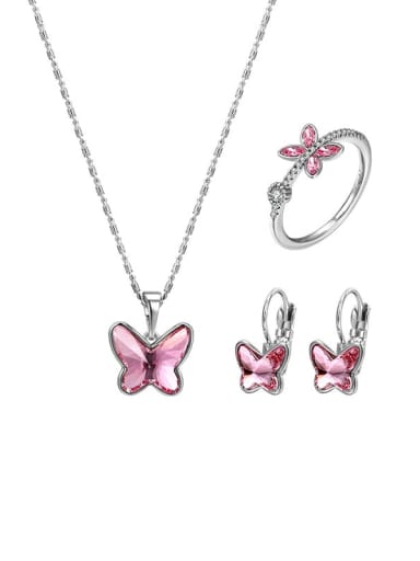 Alloy Cubic Zirconia Red Dainty Butterfly Earring Ring and Necklace Set
