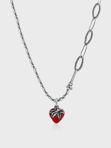 925 Sterling Silver Enamel Friut Vintage Asymmetrical Chain Heart Necklace