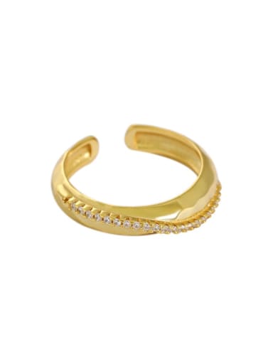 Gold [14 adjustable] 925 Sterling Silver Cubic Zirconia Irregular Vintage Band Ring