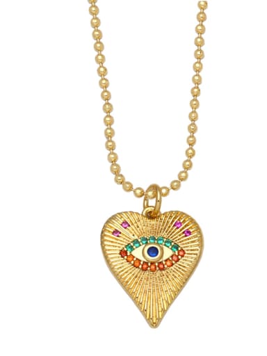 B Brass Cubic Zirconia Evil Eye Vintage Heart Pendant Necklace