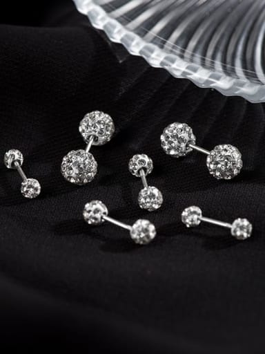 925 Sterling Silver Cubic Zirconia Round Bead Minimalist Stud Earring