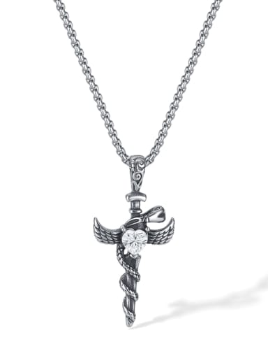 GX2463 pendant with chain 4mm*70cm Stainless steel Rhinestone Wing Hip Hop Necklace