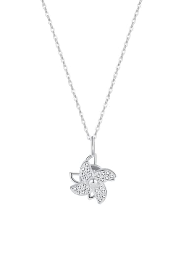 925 Sterling Silver Cubic Zirconia Geometric Cute  Windmill Snowflake Pendant Necklace