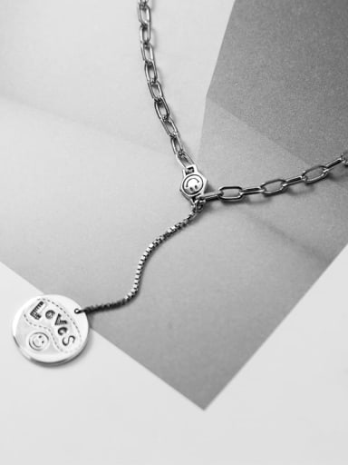 925 Sterling Silver Letter Vintage Smiley Lariat Necklace