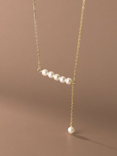 925 Sterling Silver Imitation Pearl Tassel Minimalist Tassel Necklace