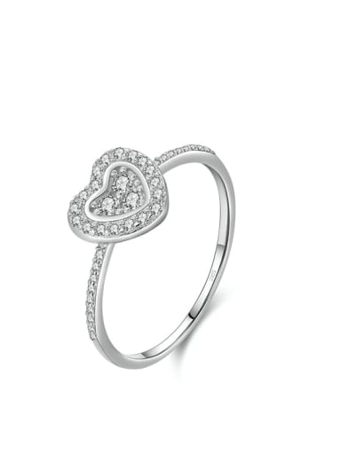 silver 925 Sterling Silver Cubic Zirconia Heart Dainty Band Ring
