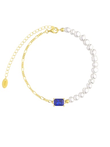 Main stone: blue, pearl about 3 -4mm 925 Sterling Silver Freshwater Pearl Geometric Minimalist Handmade Beaded Bracelet