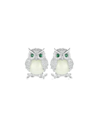 custom 925 Sterling Silver Natural Stone Owl Cute Stud Earring