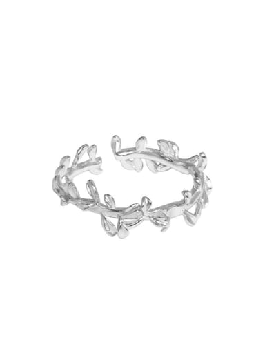 Platinum [15 adjustable] 925 Sterling Silver Tree Leaf Minimalist Band Ring