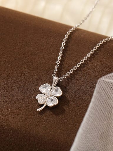 NS1050 platinum 925 Sterling Silver Cubic Zirconia Flower Minimalist Necklace