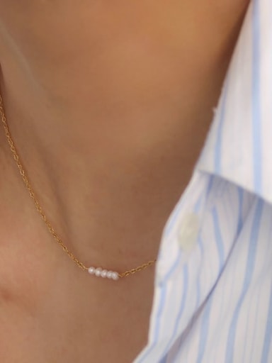 18K Gold 5 Pearls Titanium Steel Imitation Pearl Irregular Minimalist Necklace