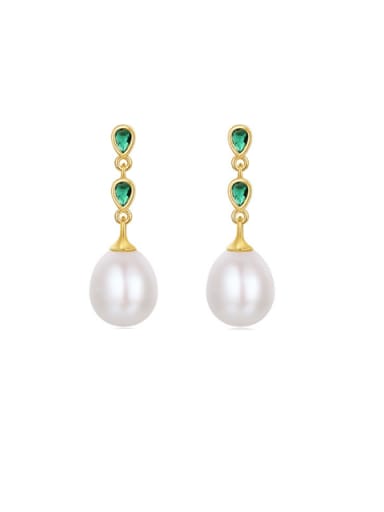 925 Sterling Silver Imitation Pearl Geometric Minimalist Drop Earring