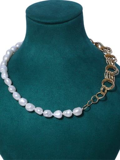 Brass Freshwater Pearl Asymmetry Geometric Vintage Necklace