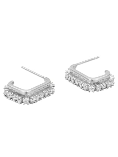 White gold C-shaped 925 Sterling Silver Vintage  C-Shaped Double-Layer Diamond Studded Earrings