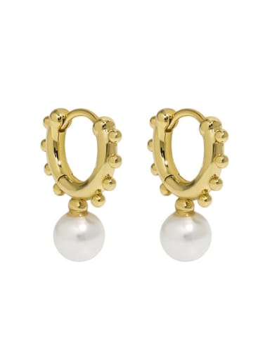 18K gold [shell beads] 925 Sterling Silver Imitation Pearl Geometric Vintage Huggie Earring